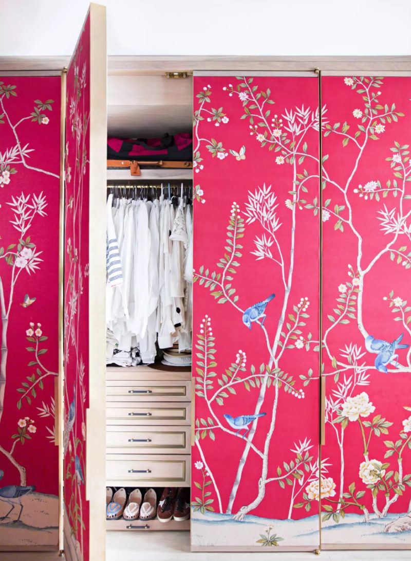 Cabinet cabinet decor with fabric wallpaper