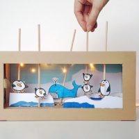 Puppet theater out of a cardboard box