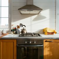 Wooden doors of a kitchen set