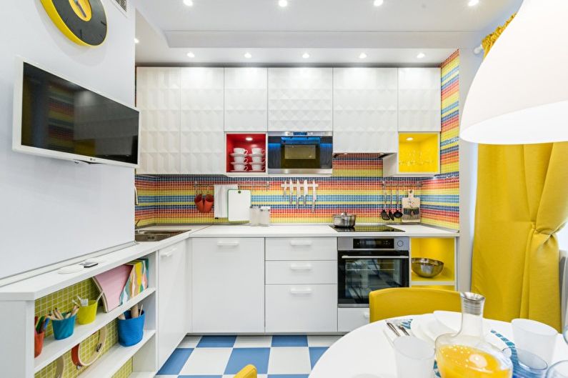 Built-in spotlights in the interior of a small kitchen