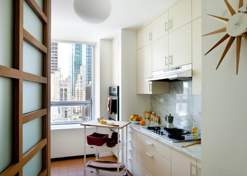 Mobile table in a small kitchen