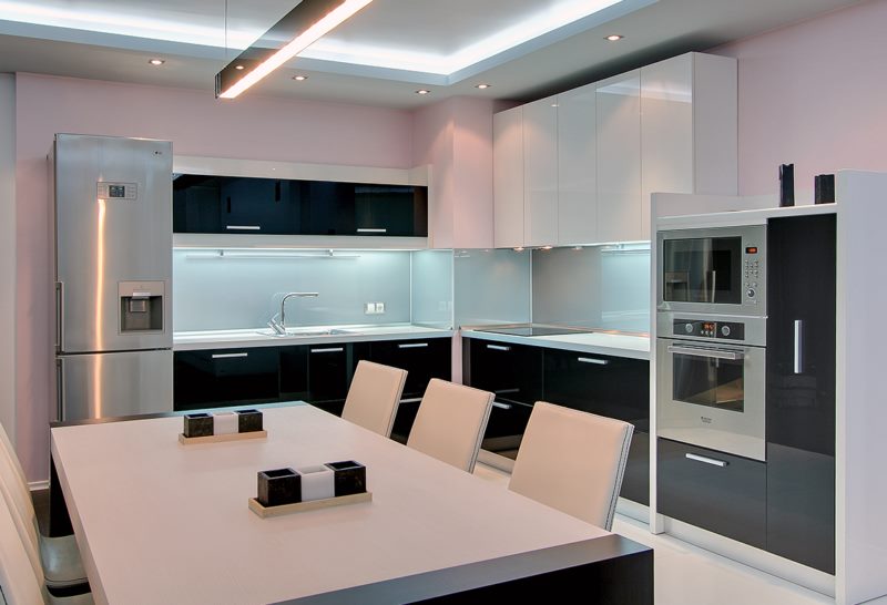 LED lights on the ceiling of the kitchen