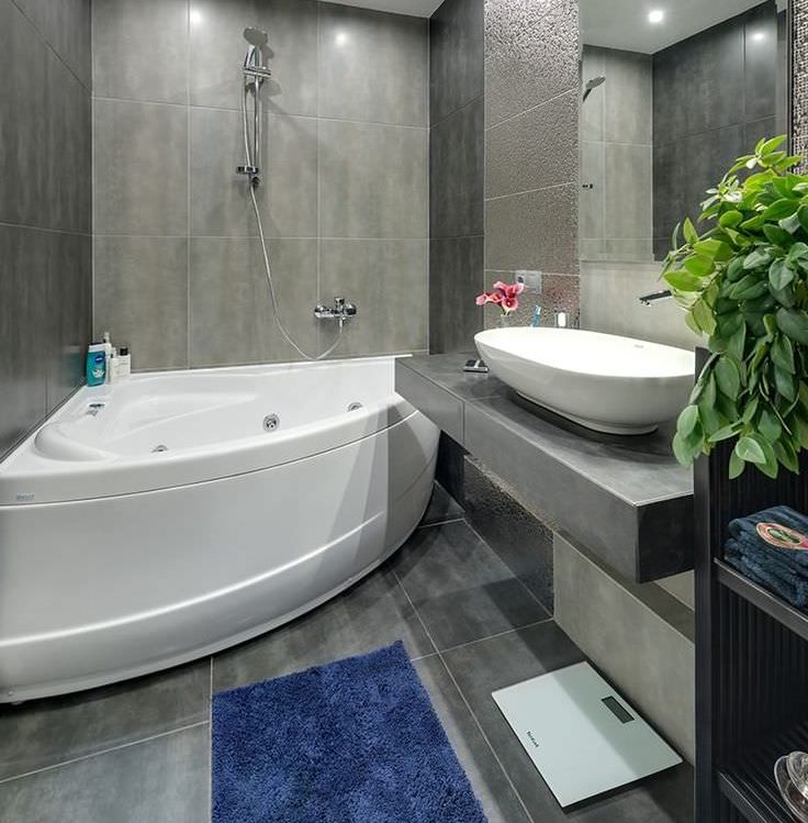 Interior of a modern bathroom in gray