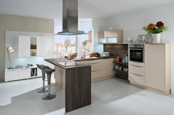 Wooden bar counter in the kitchen