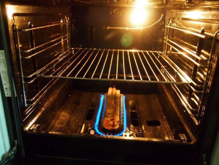 Nozzles in a gas stove.