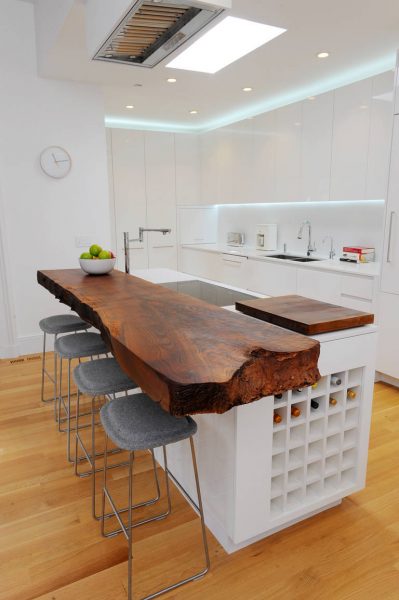 Neon and LED strip in the kitchen with a breakfast bar