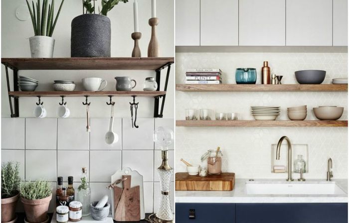 Design of open shelves in the kitchen.