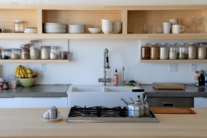 Shelves on the walls.