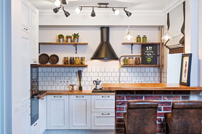 Corner shelves in the kitchen.