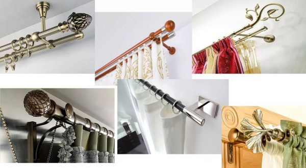 Various fastenings for curtains. Hidden fittings should be chosen if there is a need to mask the mounting points of the curtains.