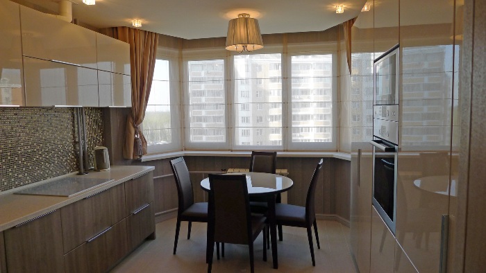 Kitchen with bay window.